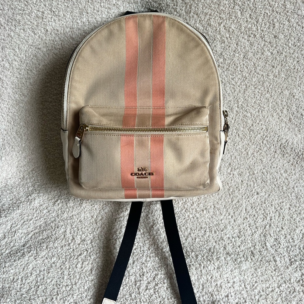 Coach Tan and Pink Backpack with Classic Design